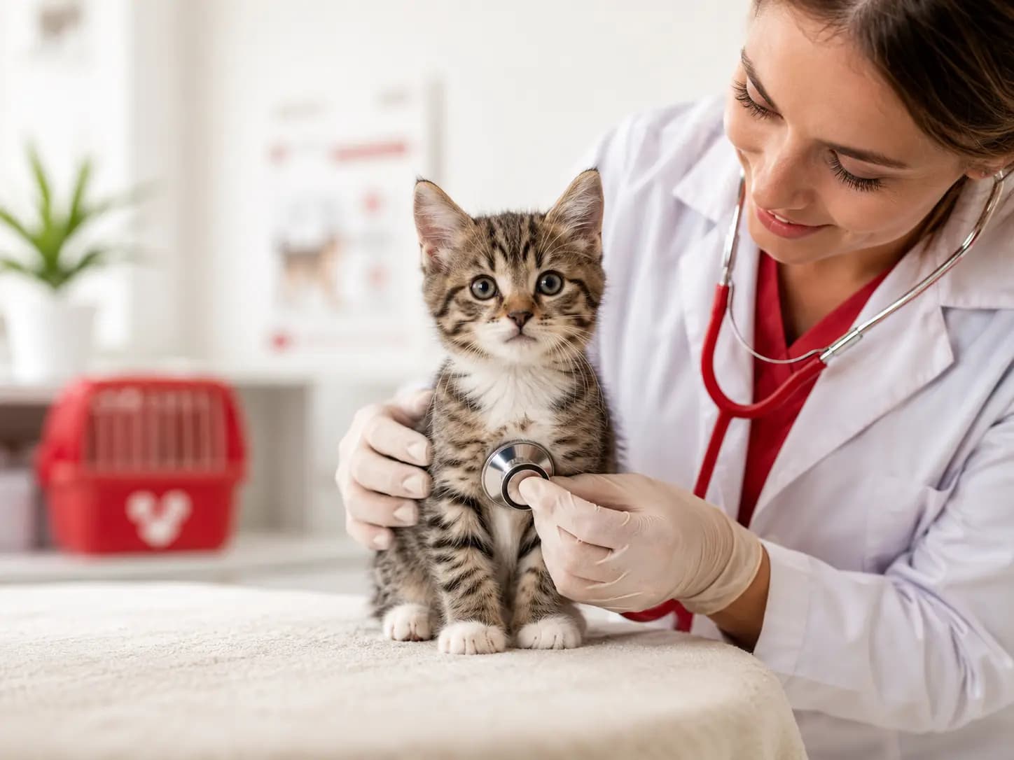 Kitten being examined by a Vetlyf veterinarian before her vaccination